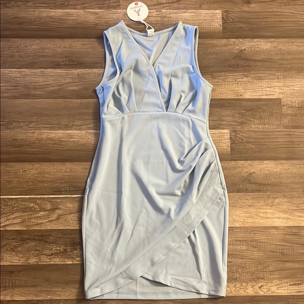 Blue Asymmetrical Sheath Dress with V-neck for Cocktail